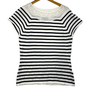 Chaps Ralph Lauren Sweater Womens Size Large Stripe Short Sleeve Crotchet capsul